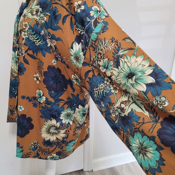 Bryn Walker Women Blouse Shirt Top Large Long Sleeve Button Floral Brown - Picture 5 of 9